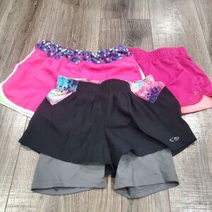 Girls Athletic Shorts Size 10-12 Kids Shorts Trio - Pink, Black, Gray 3 Pieces
